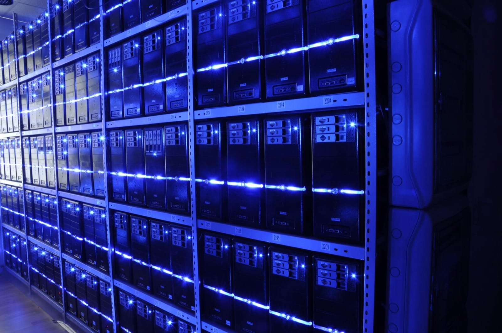 Rows of server racks in a data centre